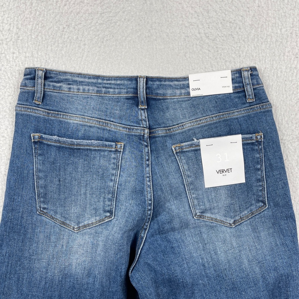 Vervet Olivia Wide Leg Jeans Womens 31 Blue High‎ Rise Raw Hem Casual T5920 - Picture 9 of 10